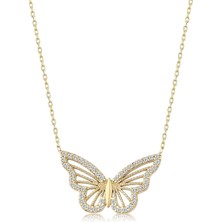 Nkie Jewels Altın Renk Kolye Zirkon Taşlı Kelebek Bayan Kolye 1054