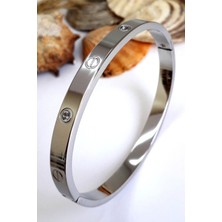 Nkie Jewels Kadın Gümüş Alaşım Kartier  Kelepçe Taşlı Bileklik