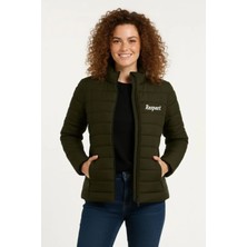 Pileli Store Pilelistore- Mikro Su Itici Kapitone Baskılı Astarlı Fermuarlı Bomber Mont - Haki