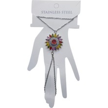 Nkie Jewels Gümüş Renk Yuvarlak Mix Damla Taş Çelik Şahmeran - 3508