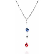 Nkie Jewels Gümüş Renk Dudak Zincir Nazar Göz Ye Model Yeni Sezon Çelik Kolye - 3834