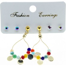 Nkie Jewels Altın Renk Yuvarlak Pullu  Kombin Asorti Boncuk Küpe - 2842