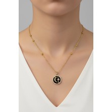 Nkie Jewels Altın Renk Siyah Mineli Ay Yıldız Model Top Zincir Çelik Kolye- 3706