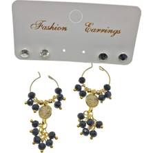 Nkie Jewels Altın Renk Siyah Boncuk Şık Sallantılı El Işi Kombin Küpe - 2227