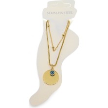 Nkie Jewels Altın Renk Top Asansör Büyük Pul Nazar Göz Çelik Halhal  - 3480