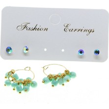 Nkie Jewels Altın Renk Yuvarlak Düz Kombin Yeşil Boncuk Küpe - 2861