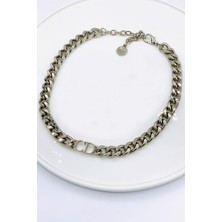 Nkie Jewels Kadın Gold CD Harfli Christian Dio Model Kalın Zincir Kolye Gümüş Renk