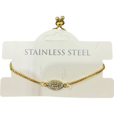 Nkie Jewels Altın Renk Mekik Model Beyaz Taş Asansör Çelik Bileklik - 3583