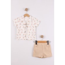 Joy Kids Erkek Bebek Animal Kompozisyonlu %100 Pamuk Müslin Takım (9-24AY) (Ekru-Krem)