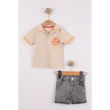 Joy Kids Erkek Bebek Palmiye Nakışlı Lagos Takım (6-24AY) (Bej-Turuncu-Siyah)