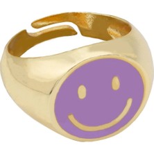 Nkie Jewels Mor Renkli Altın Kaplama Ayarlanabilir Gülen Yüz Yüzük