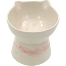Nunbell Seramik Çift Taraflı Kullanım Kedi Mama Kabı Pembe Desen