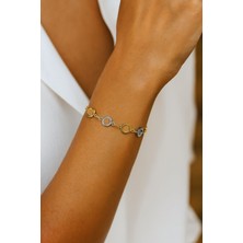 Nkie Jewels Altın Renk Yuvarlak Sarı Beyaz Zincir Asansör Çelik Bileklik - 3607