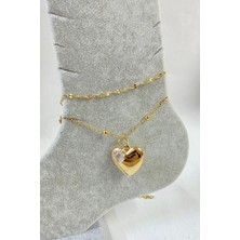 Nkie Jewels Altın Renk Kalp Zirkon Model Singapur ve Top Zincir Çelik Halhal - 3249