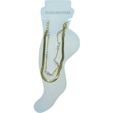 Nkie Jewels Altın Renk Italyan 3 Inci Çelik Halhal - 3491