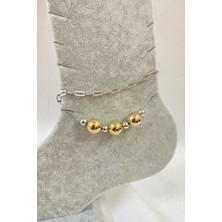 Nkie Jewels Gümüş Renk Küre Model Ezme ve Top Zincir Çelik Halhal - 3283