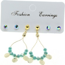 Nkie Jewels Altın Renk Yuvarlak Pullu  Kombin Turkuaz Boncuk Küpe - 2843