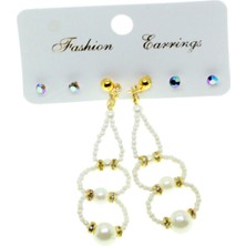 Nkie Jewels Altın Renk Kombin Üç Yuvarlaklı Beyaz Boncuk Küpe - 2820