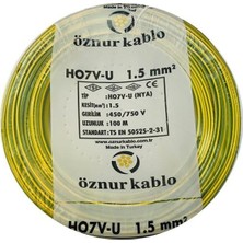 Öznur 1,5 Mm2 Nya Kablo Tek Damar Sarı Yeşil 100MT