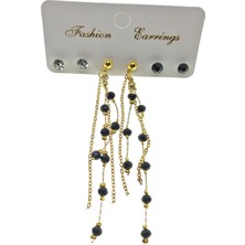 Nkie Jewels Altın Renk Siyah Boncuk Salkım Şık Sallantılı El Işi Kombin Küpe - 2216