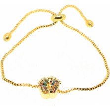 Nkie Jewels Altın Renk Renkli Taş Ayak Model Asansör Zirkon Bileklik - 2047