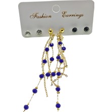 Nkie Jewels Altın Renk Mavi Boncuk Salkım Şık Sallantılı El Işi Kombin Küpe - 2215