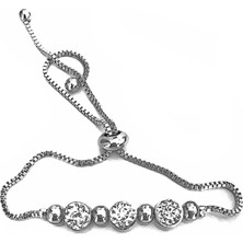 Nkie Jewels Gümüş Renk Zirkon Taşlı Üçlü Macun Asansör Bileklik  - 1035