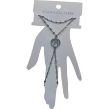 Nkie Jewels Gümüş Renk Beyaz Taş Yuvarlak Çelik Şahmeran - 3558