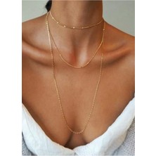Nkie Jewels Kadın Üçlü Şeri Zincir Kolye Gold Kaplama Katmanlı Kolye Choker Uzun Çoklu Kolye