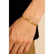 Nkie Jewels Altın Renk Kesik Arpa Unisex Çelik Bileklik - 3348