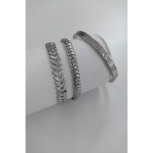 Nkie Jewels Kadın Gümüş  Renk Kılçık Model Tırtıl Model Düz Kartier Model  Kararmaz Kombin Bileklik 955