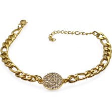 Nkie Jewels Altın Renk Yuvarlak Beyaz Model Şavin Zincir Çelik Bileklik - 3672