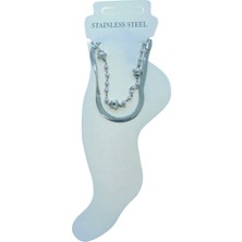 Nkie Jewels Gümüş Renk Italyan Yıldız Sıra Inci Çelik Halhal - 3498