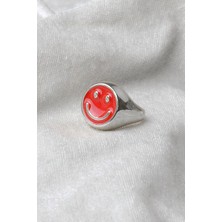 Nkie Jewels Gümüş  Kaplama Kırmızı Renkli Ayarlanabilir Gülen Yüz Surat Smile Yüzük - 2296