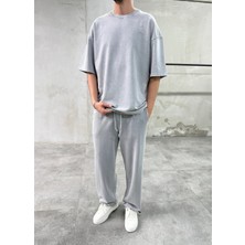 Difransel Jeans Yıkamalı Basic Açık Gri Eşofman Takımı