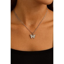 Nkie Jewels Gümüş Renk Kelebek Sf Zincir Çelik Kolye - 3663