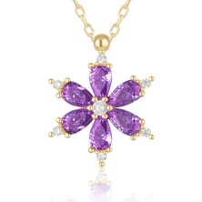 Nkie Jewels Altın Renk Mor Damla Taşlı Lotus Kamelya Çiçeği Çelik Kolye - 3418