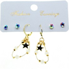 Nkie Jewels Altın Renk Yıldız Yuvarlak Kombin Beyaz Boncuk Küpe - 2840