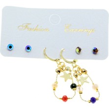 Nkie Jewels Altın Renk Yıldız Yuvarlak Kombin Asorti Boncuk Küpe - 2835