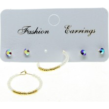 Nkie Jewels Altın Renk Kombin Yuvarlak Beyaz Boncuk Küpe - 2830