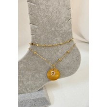 Nkie Jewels Altın Renk Zirkon Pul Model Singapur ve Top Zincir Çelik Halhal - 3237