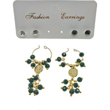 Nkie Jewels Altın Renk Yeşil Boncuk Şık Sallantılı El Işi Kombin Küpe - 2226