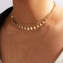 Nkie Jewels Altın Renk Ik Katmanlı Top ve Pul Zincir Kolye - 2153