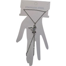 Nkie Jewels Gümüş Renk Beyaz Taş Fiyonk Çelik Şahmeran - 3562