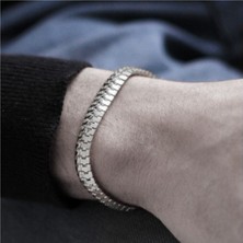 Nkie Jewels Erkek Kadın Unisex Gümüş Renk Yassı Tırtıl Birbirine Geçmeli Model Künye Bileklik 954