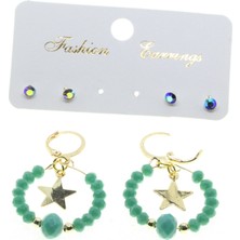 Nkie Jewels Altın Renk Yuvarlak Yıldız Kombin Yeşil Boncuk Küpe - 2865