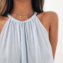 Nkie Jewels Gümüş Renk Geometrik Yıldız  Kolye Gümüş Renk Zincir Kadınlar Için Kolye Chokers