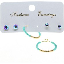 Nkie Jewels Altın Renk Kombin Yuvarlak Turkuaz Boncuk Küpe - 2828