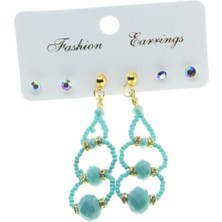 Nkie Jewels Altın Renk Kombin Üç Yuvarlaklı Turkuaz Boncuk Küpe - 2822