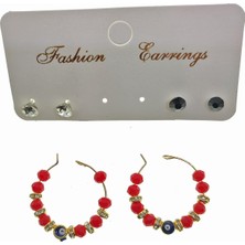 Nkie Jewels Altın Renk Kırmızı Boncuk Şık Sallantılı El Işi Kombin Küpe - 2239